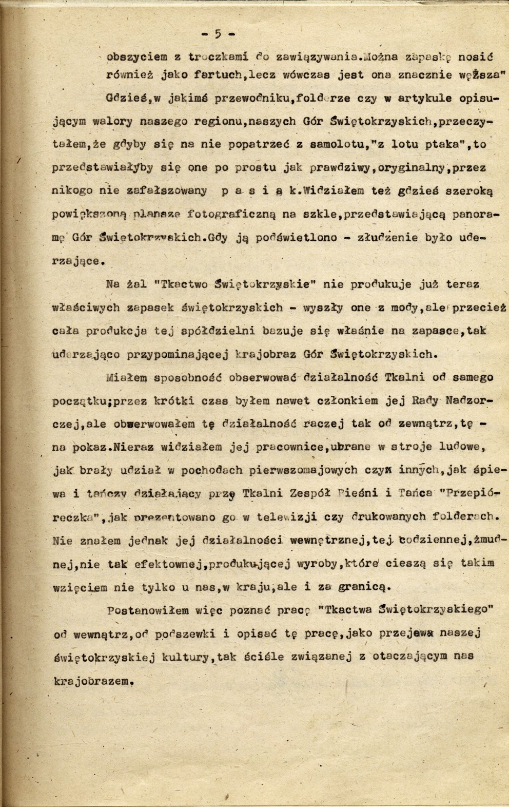 Monografia Tkactwa Świętokrzyskiego w Bodzentynie, str. 5